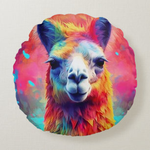 Rainbow Llama Rond Kussen