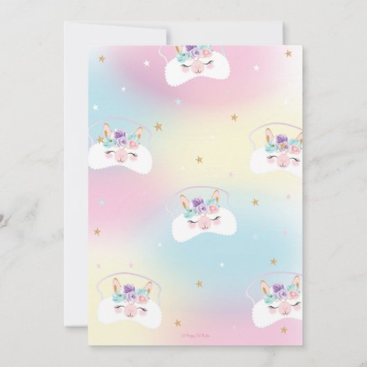 Rainbow Llama Sleepover Birthday Party Pajama Kaart (Achterkant)