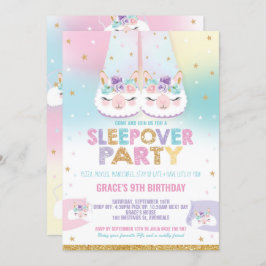Rainbow Llama Sleepover Birthday Party Pajama Kaart
