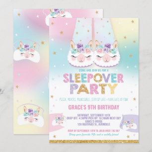 Rainbow Llama Sleepover Birthday Party Pajama Kaart