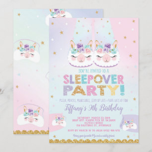 Rainbow Llama Sleepover Birthday Party Slumber Kaart
