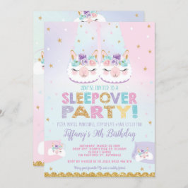 Rainbow Llama Sleepover Verjaardagsfeest Slumber Kaart