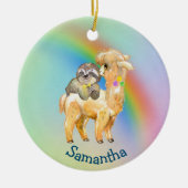 Rainbow Llama Sloth Aangepast Schattig Keramisch Ornament (Voorkant)