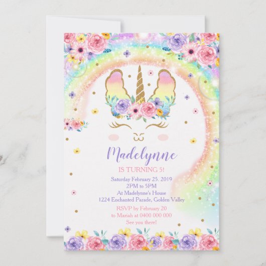 Rainbow Llamacorn Invitation - Llamacorn Kaart (Voorkant)