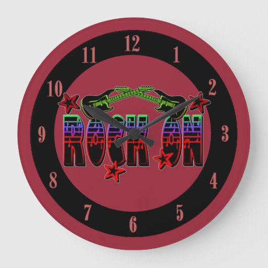 Rainbow Logo Rock on Guitars & Stars Wall Clock Grote Klok (Voorkant)