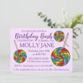 Rainbow Lollipop Snoep Paars Birthday Basis Kaart (Staand voorkant)