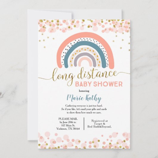 Rainbow Long Distance Baby shower Invitation Kaart (Voorkant)