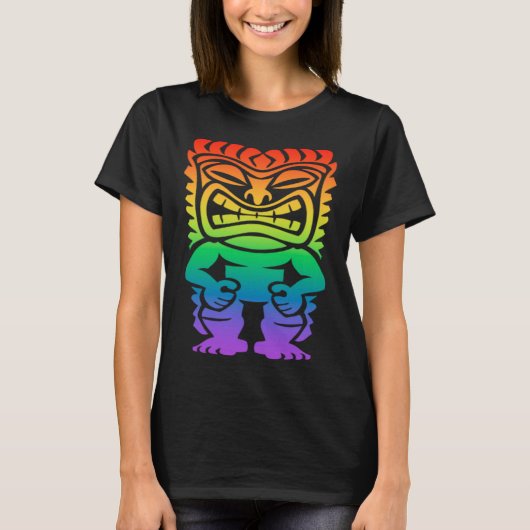 Rainbow Lono Hawaiian Tiki God Polynesische stam H T-shirt (Voorkant)
