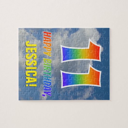 Rainbow look "11" & "HAPPY BIRTHDAY", Cloudy Sky Legpuzzel (Horizontaal)