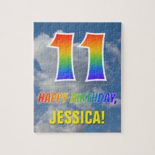 Rainbow look "11" & "HAPPY BIRTHDAY", Cloudy Sky Legpuzzel