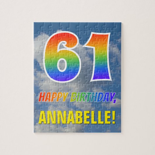 Rainbow look "61" & "HAPPY BIRTHDAY", Cloudy Sky Legpuzzel (Verticaal)