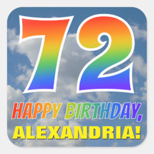 Rainbow look "72" & "HAPPY BIRTHDAY", wolken, Sky Vierkante Sticker