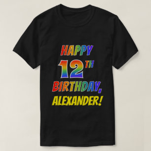 Rainbow Look HAPPY 12TH BIRTHDAY + aangepaste naam T-shirt