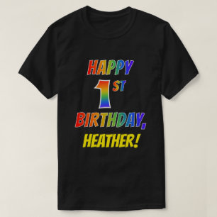 Rainbow Look HAPPY 1ST BIRTHDAY + aangepaste naam T-shirt