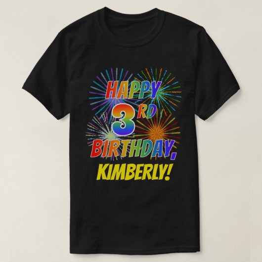Rainbow Look HAPPY 3E VERJAARDAG; Vuurwerk + Naam T-shirt (Design voorkant)