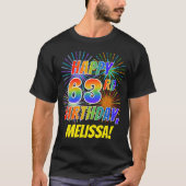 Rainbow Look HAPPY 63rd BIRTHDAY; Vuurwerk + Naam T-shirt (Voorkant)