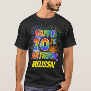 Rainbow Look HAPPY 70E VERJAARDAG; Vuurwerk + Naam T-shirt