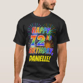 Rainbow Look HAPPY 72E VERJAARDAG; Vuurwerk + Naam T-shirt (Voorkant)