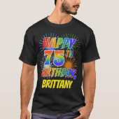 Rainbow Look HAPPY 75E VERJAARDAG; Vuurwerk + Naam T-shirt (Voorkant)