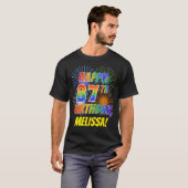 Rainbow Look HAPPY 87TH BIRTHDAY; Vuurwerk + Naam T-shirt (Voorkant volledig)