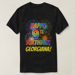Rainbow Look HAPPY 9TH BIRTHDAY; Vuurwerk + Naam T-shirt