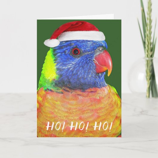 Rainbow Lorikeet Wearing Santa Hat Aussie Feestdagen Kaart (Voorkant)