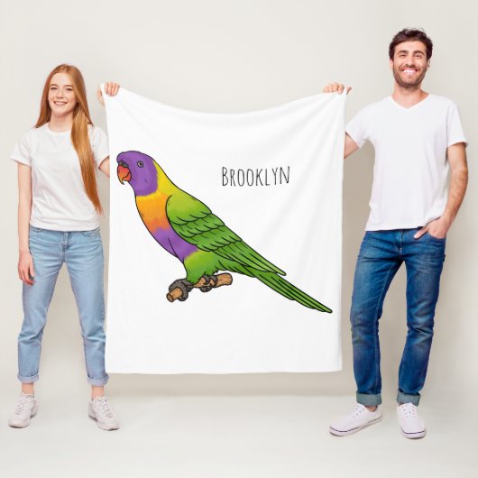 Rainbow loriket bird cartoon fleece deken (In situ)