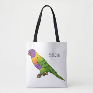 Rainbow loriket bird cartoon tote bag