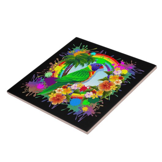 Rainbow Loriket Parrot Ceramic Photo Tile Tegeltje (Zijkant)