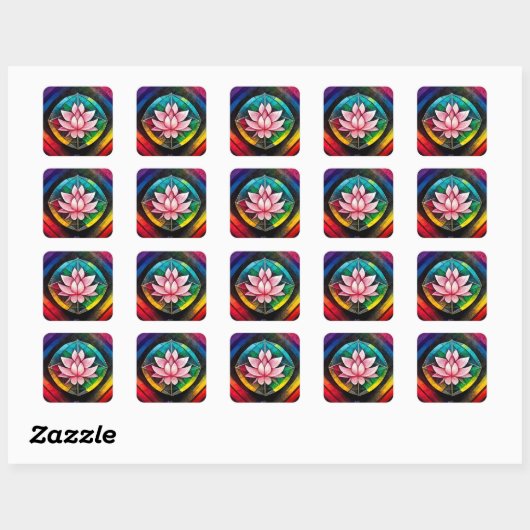 Rainbow lotus vierkante sticker (Vel)