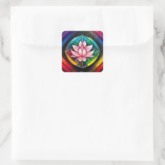 Rainbow lotus vierkante sticker (Tas)