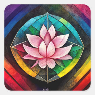 Rainbow lotus vierkante sticker