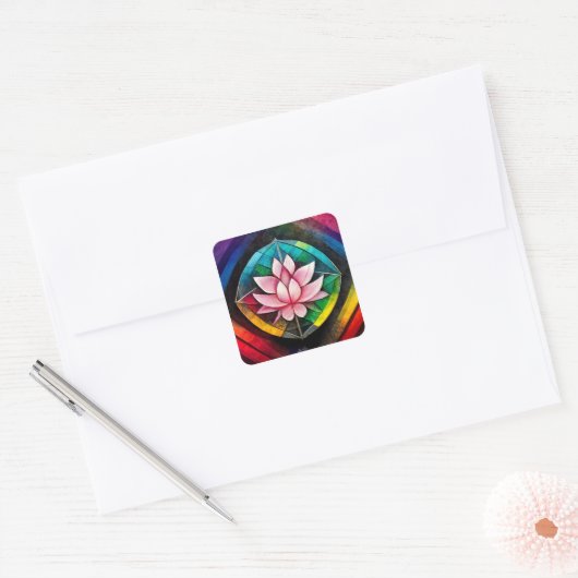 Rainbow lotus vierkante sticker (Envelop)