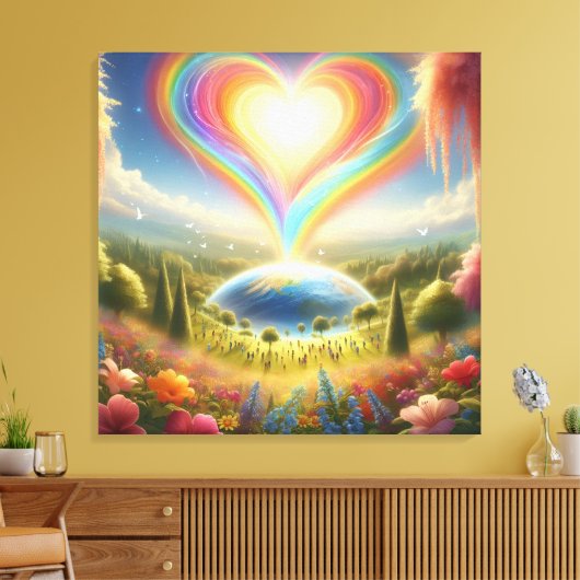 Rainbow Love All Over The World on a Wall Canvas Afdruk (Insitu (Woonkamer))