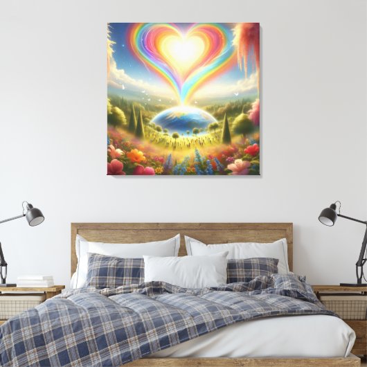 Rainbow Love All Over The World on a Wall Canvas Afdruk (Insitu (Slaapkamer))