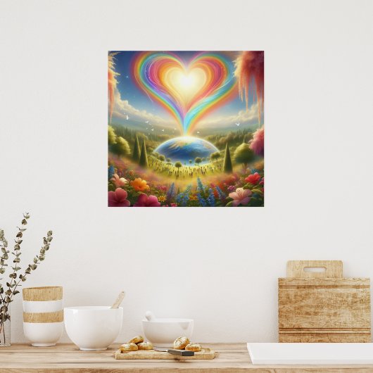 Rainbow Love All Over The World on a Wall Poster (Keuken)