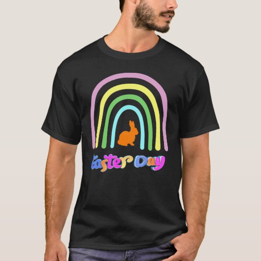 Rainbow Love Easter Bunny Leopard Graphic Easter D T-shirt (Voorkant)