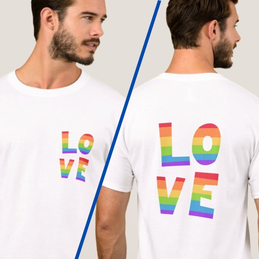 Rainbow LOVE Gay Pride LGBTQ, dubbelzijdig afdrukk T-shirt
