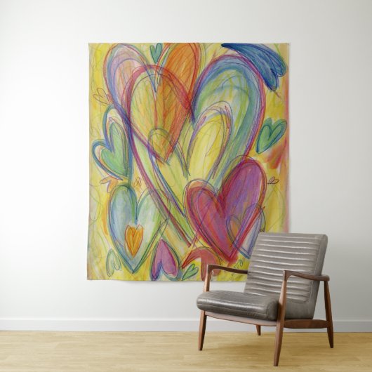 Rainbow Love Heart Art Tapestry Wall Hanging Wandkleed (In situ)