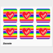 Rainbow Love Heart Classic Pride Horizontal Stripe Vierkante Sticker (Vel)