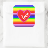 Rainbow Love Heart Classic Pride Horizontal Stripe Vierkante Sticker (Tas)