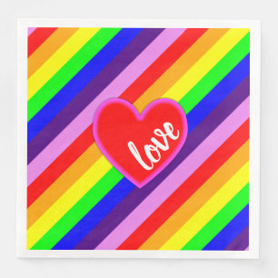 Rainbow Love Heart Diagonale Strepen Pride Kleuren Servet