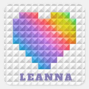 Rainbow Love Heart Geometric Pattern Personalized Vierkante Sticker