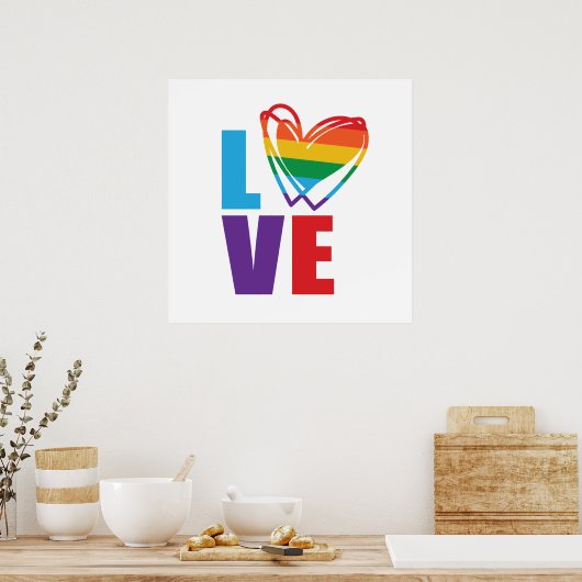 Rainbow Love Heart Square Poster (Keuken)