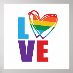 Rainbow Love Heart Square Poster