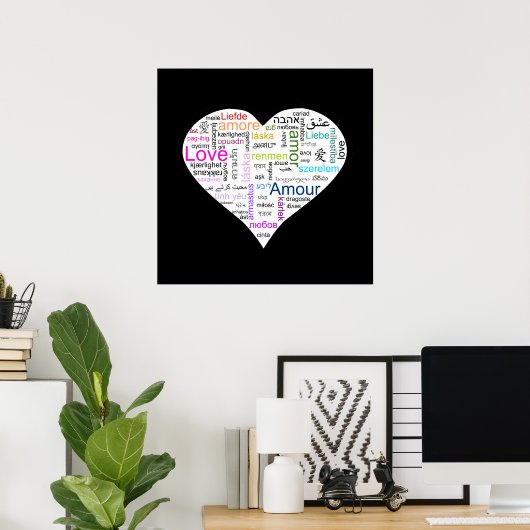 Rainbow Love Heart Typografie Poster (Thuiskantoor)