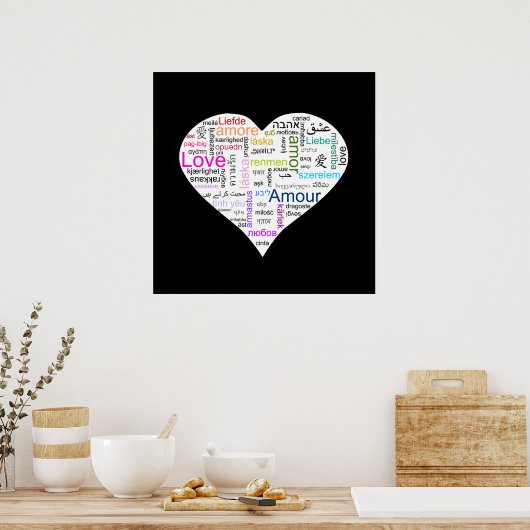 Rainbow Love Heart Typografie Poster (Keuken)