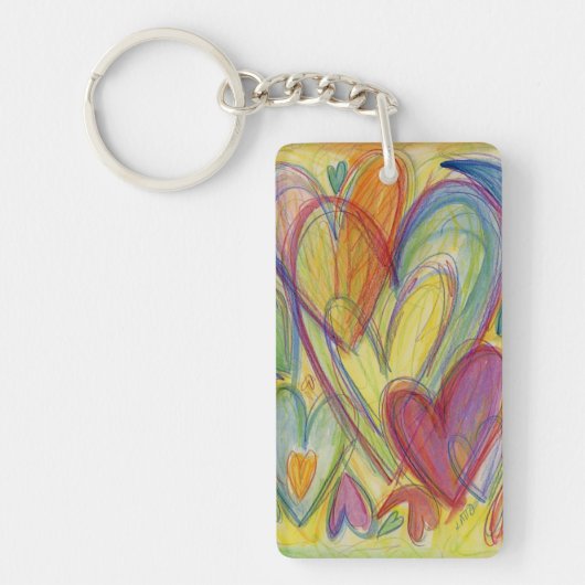 Rainbow Love Heart Word Art Custom Sleutelhanger (Voorkant)