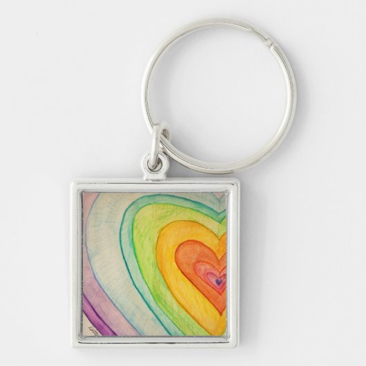 Rainbow Love Hearts Art Inspirerend Sleutelhanger (Voorkant)