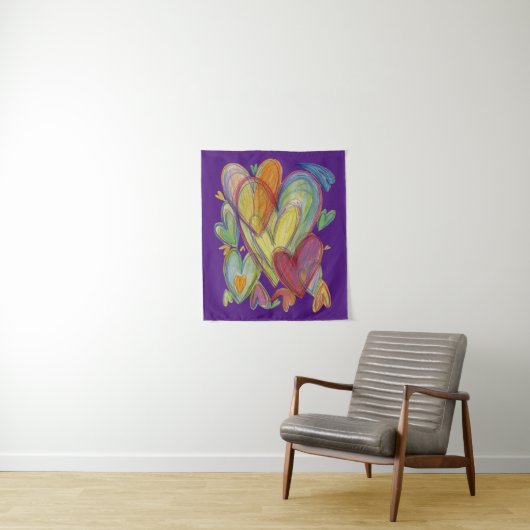 Rainbow Love Hearts Art Tapestry Wall Hangings Wandkleed (In situ)